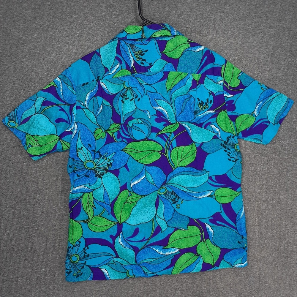 VINTAGE 60'S 70's UI-MAIKAI Hawaiian Button‎ up shirt Mens M blue green Floral - Picture 13 of 14